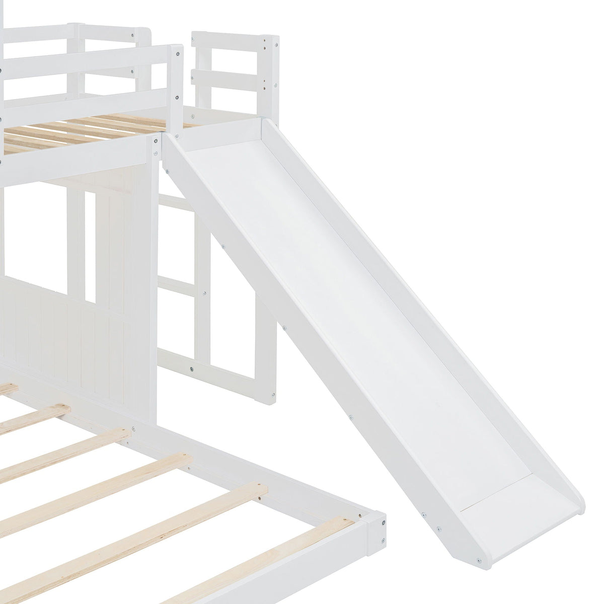 Loft Bunk Bed With Playhouse, Slide, and Guardrails - Twin Over Full
