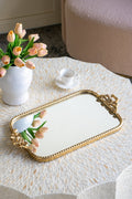 Ornate Gold Accent Tray with Mirrored Surface - Gold
