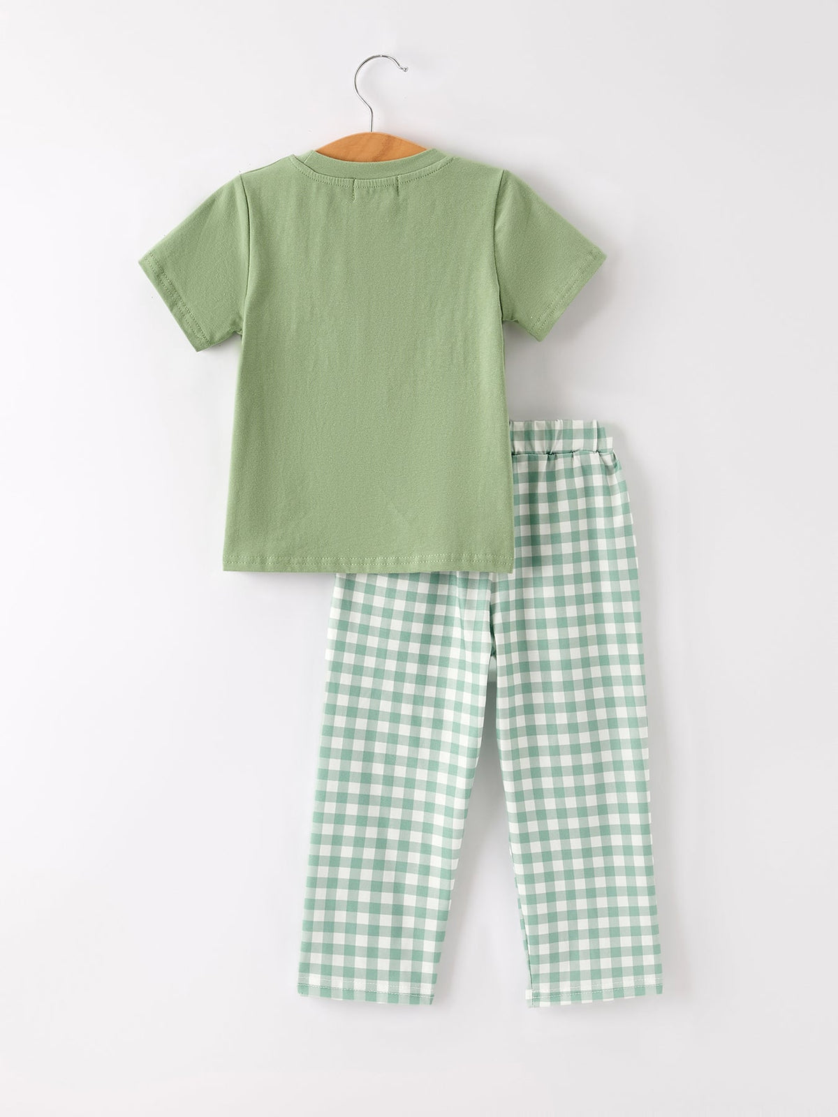 Fall Thanksgiving Turkey Smock Embroidered Green Plaid Boys Set