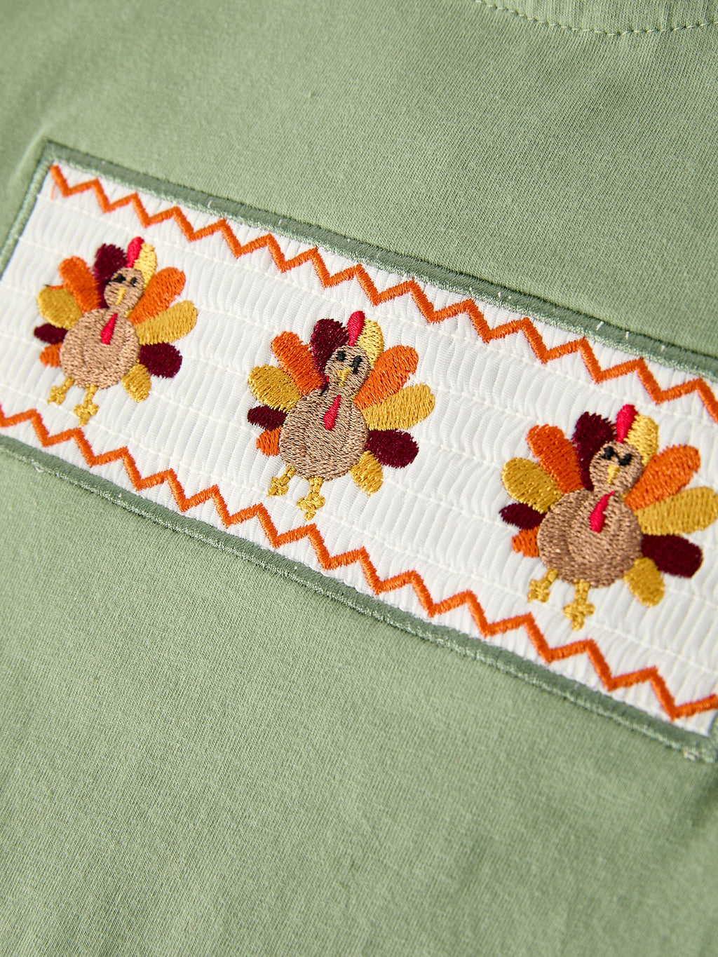 Fall Thanksgiving Turkey Smock Embroidered Green Plaid Boys Set