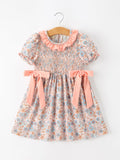 Floral Smocked Ruffle Neck Dress