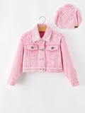 Pink Denim Jacket with Lace Bow Back
