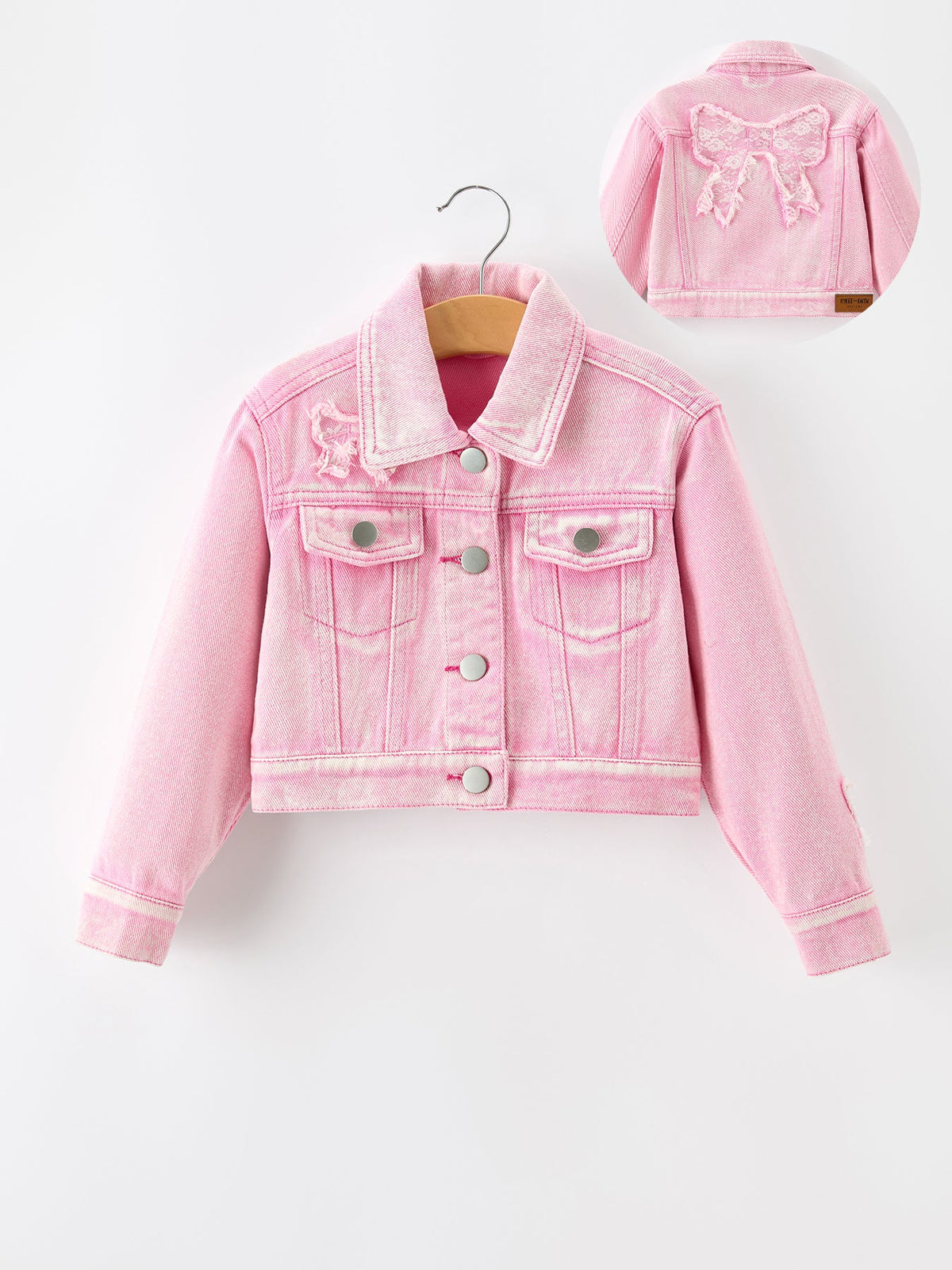 Pink Denim Jacket with Lace Bow Back