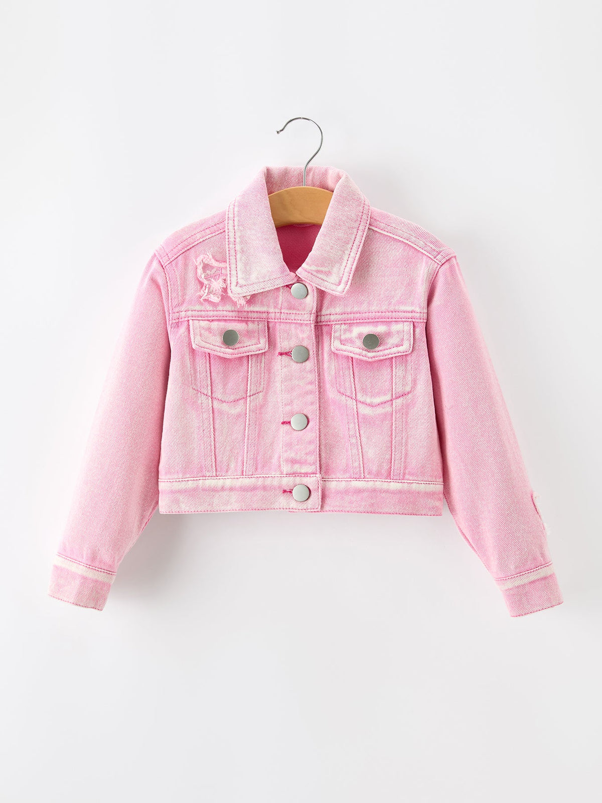 Pink Denim Jacket with Lace Bow Back