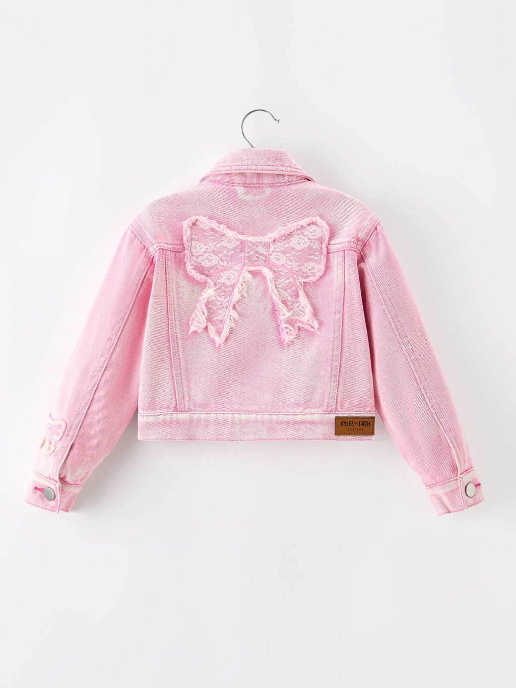 Pink Denim Jacket with Lace Bow Back