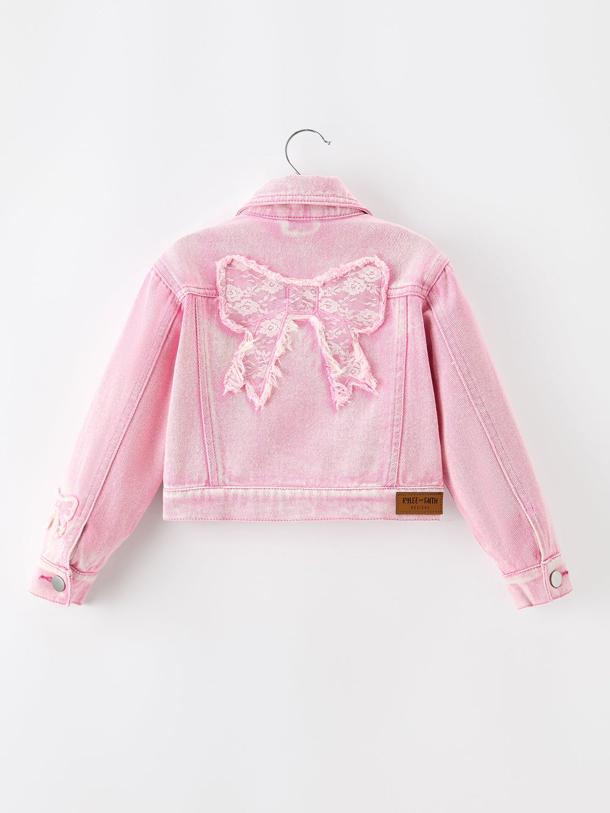 Pink Denim Jacket with Lace Bow Back