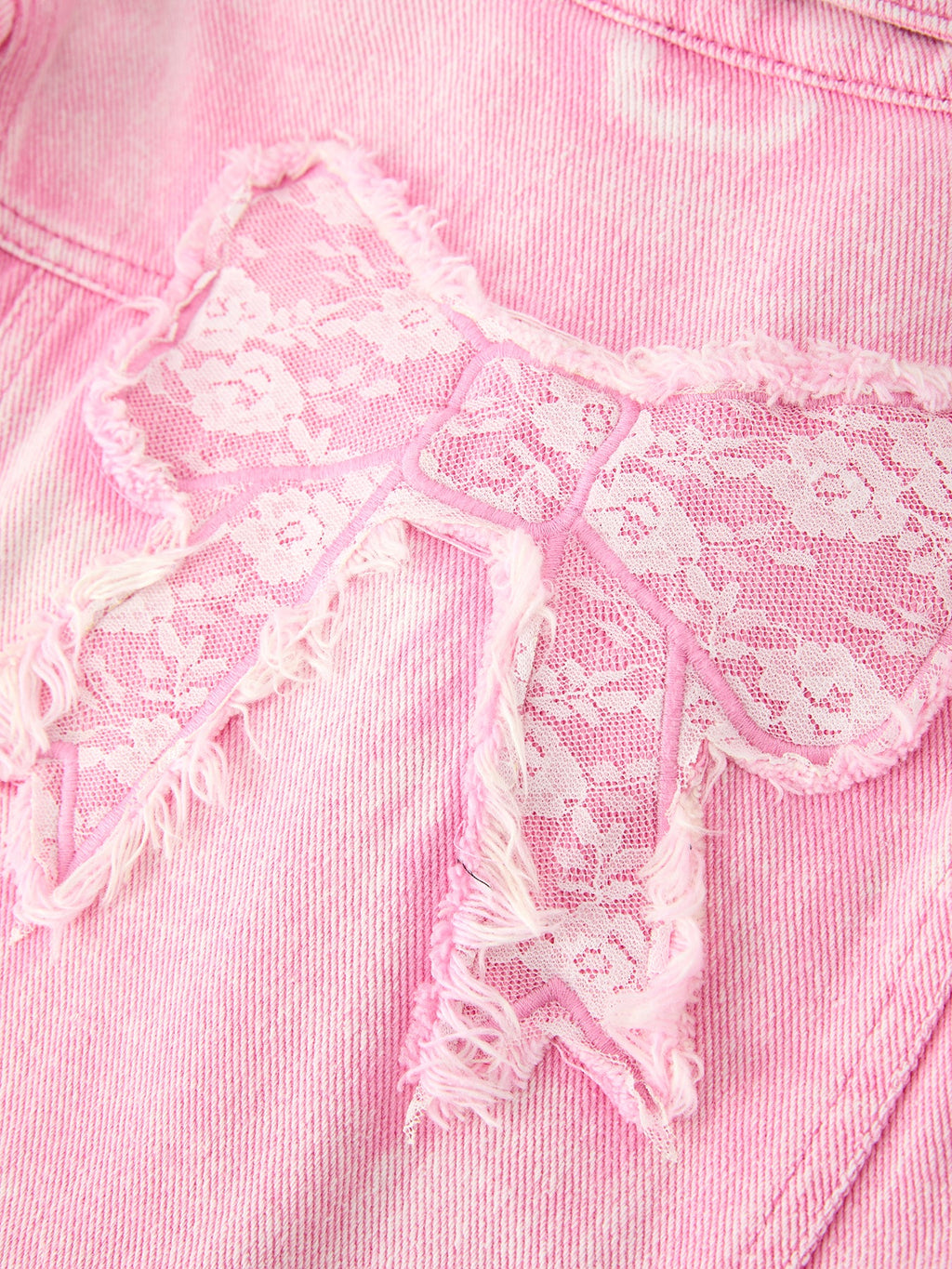 Pink Denim Jacket with Lace Bow Back