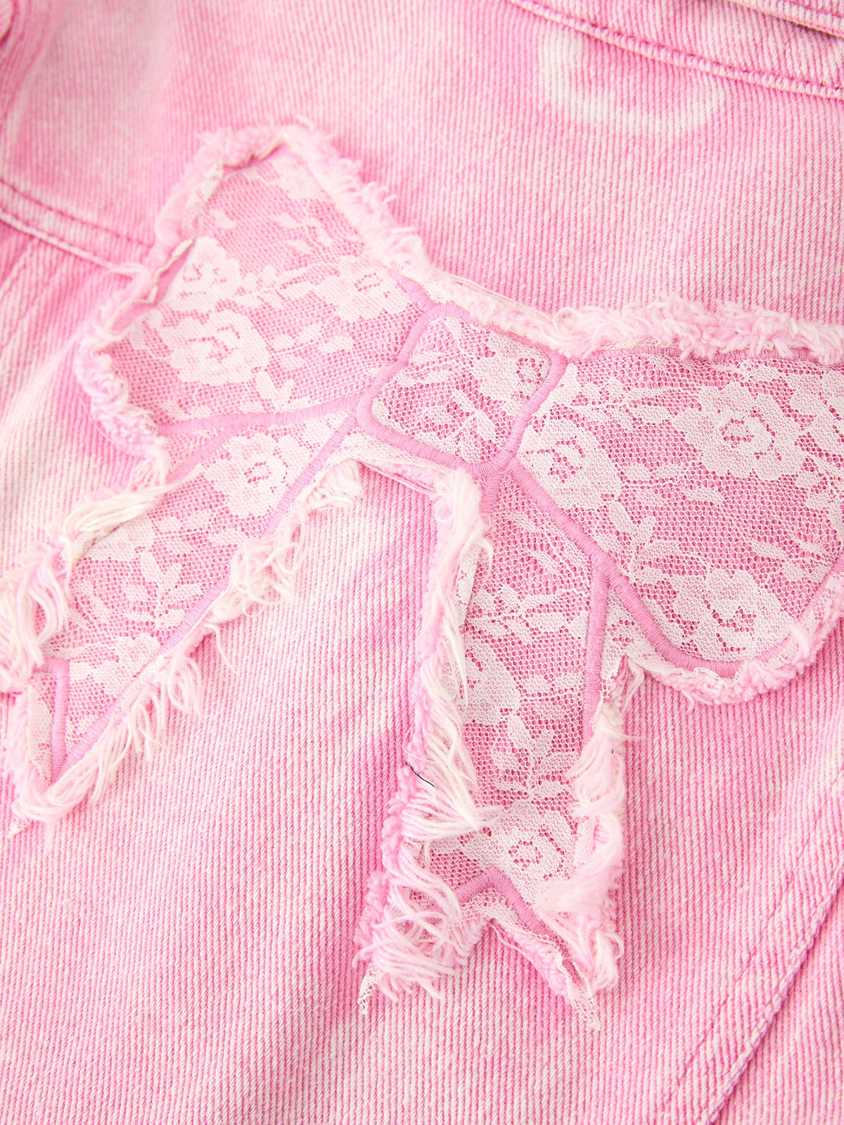 Pink Denim Jacket with Lace Bow Back