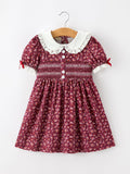 Burgundy Floral Smocked Dress