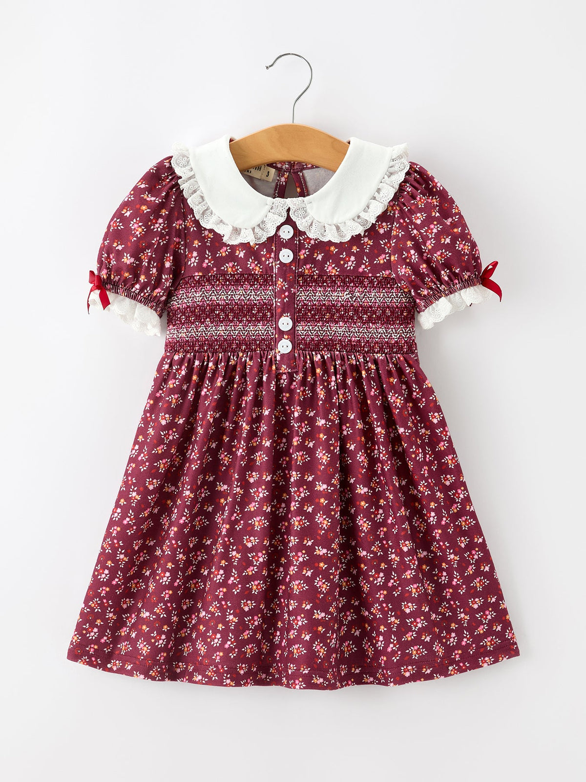 Burgundy Floral Smocked Dress