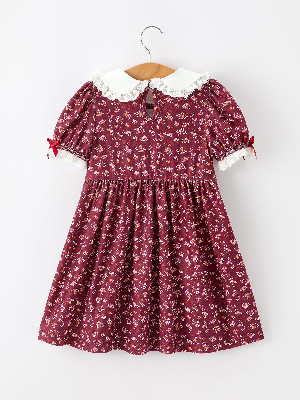 Burgundy Floral Smocked Dress