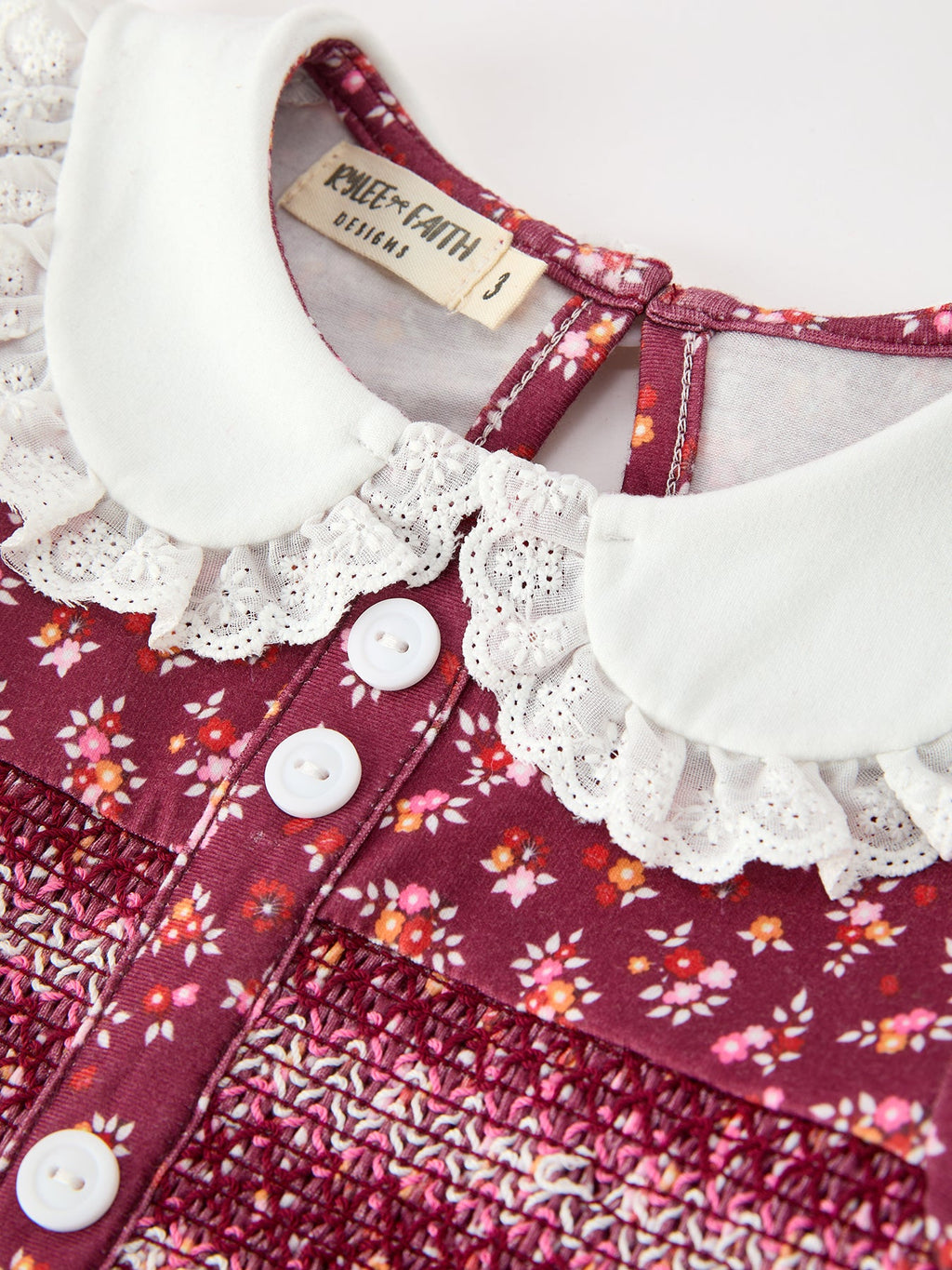 Burgundy Floral Smocked Dress