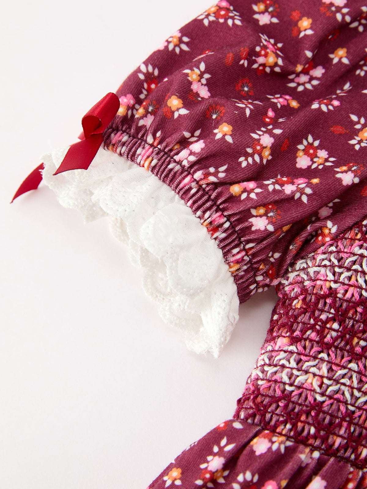 Burgundy Floral Smocked Dress
