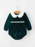 Baby Girls Emerald Green Velvet Peter Pan Collar Christmas Romper