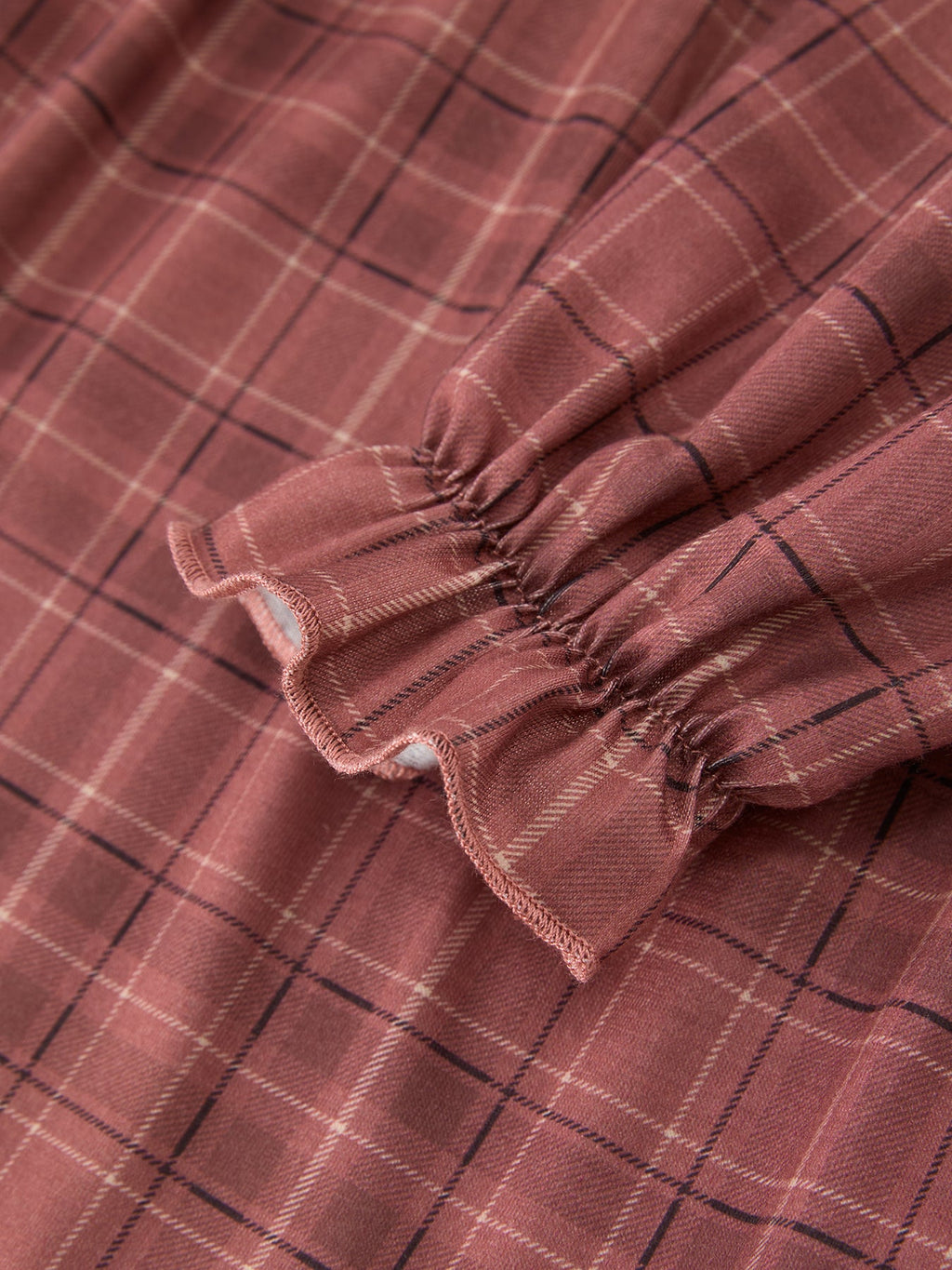Brown Plaid Lace-Trim Dress