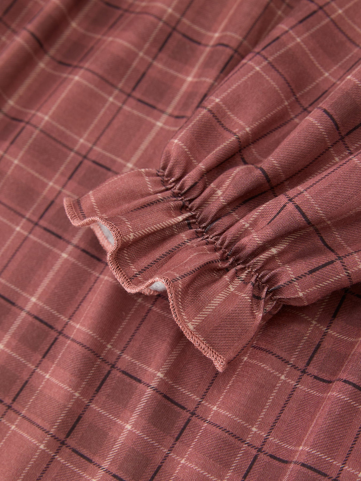 Brown Plaid Lace-Trim Dress