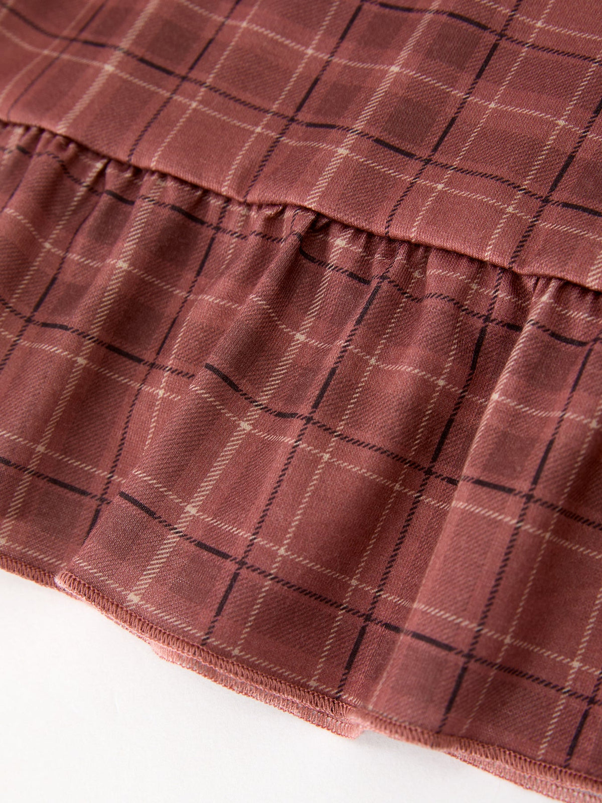 Brown Plaid Lace-Trim Dress