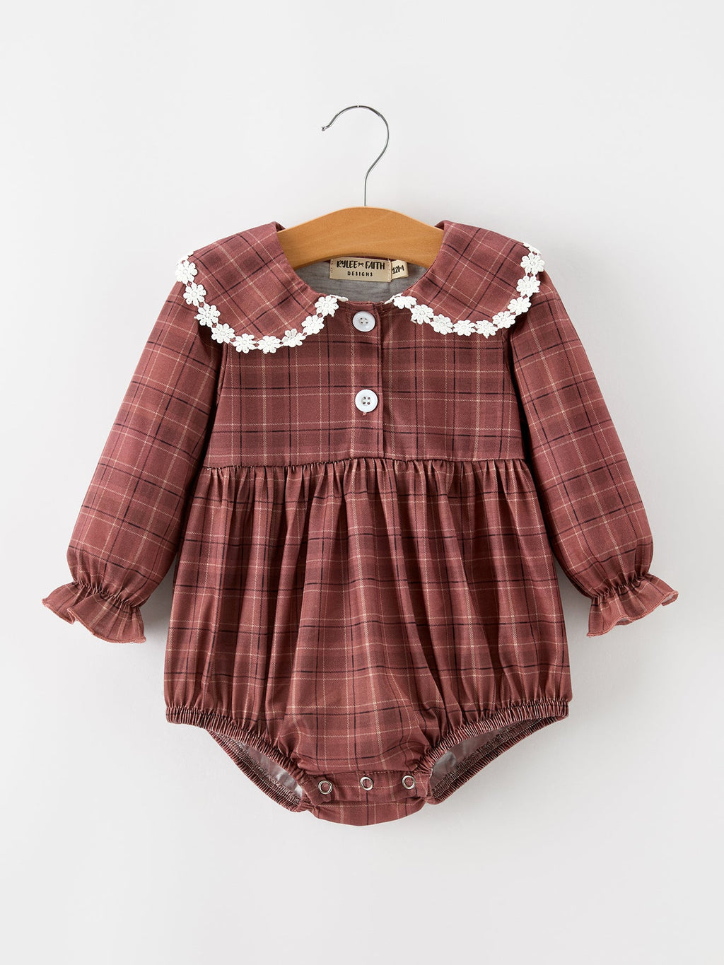 Brown Plaid Lace Trim Romper