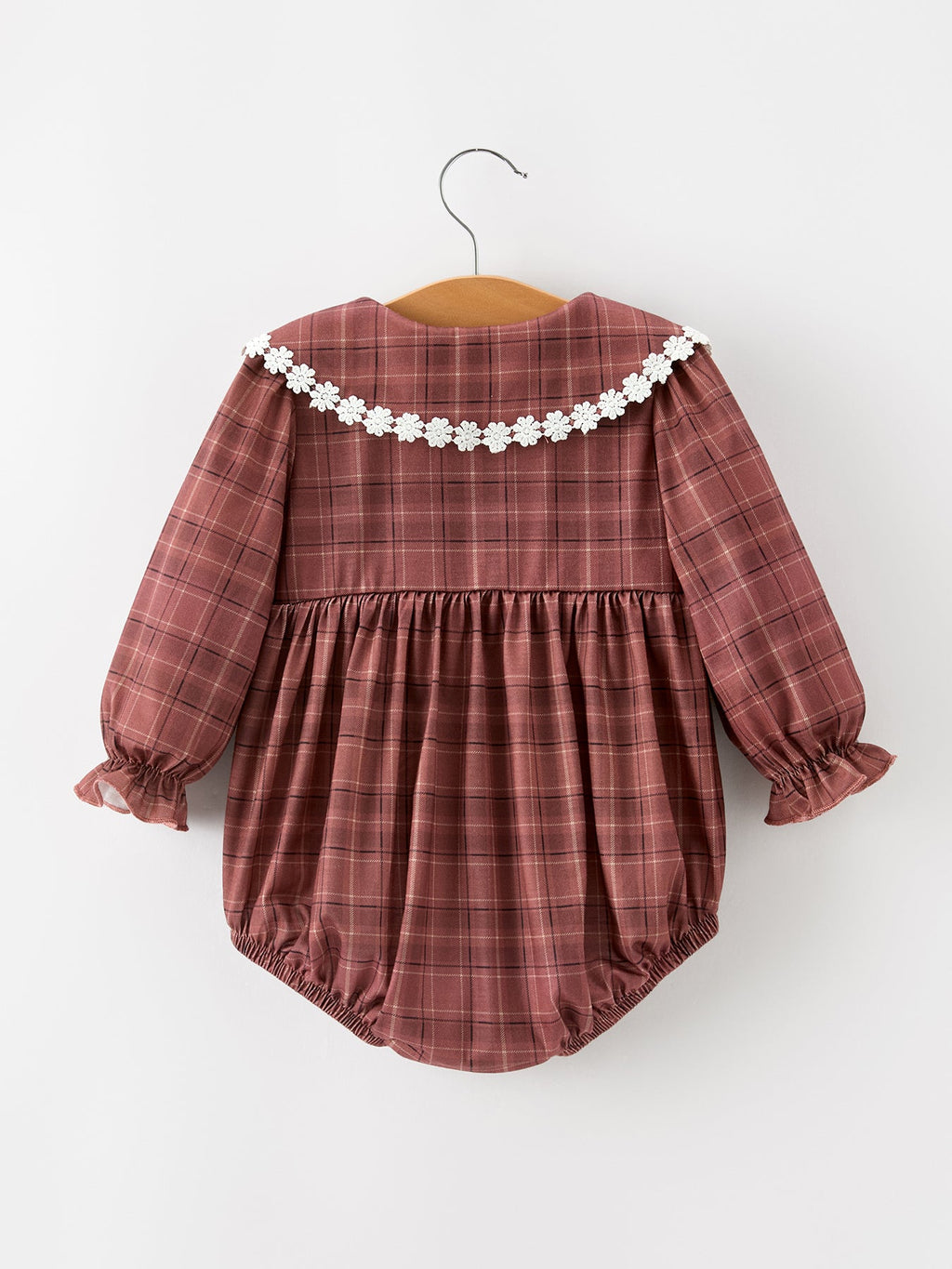 Brown Plaid Lace Trim Romper