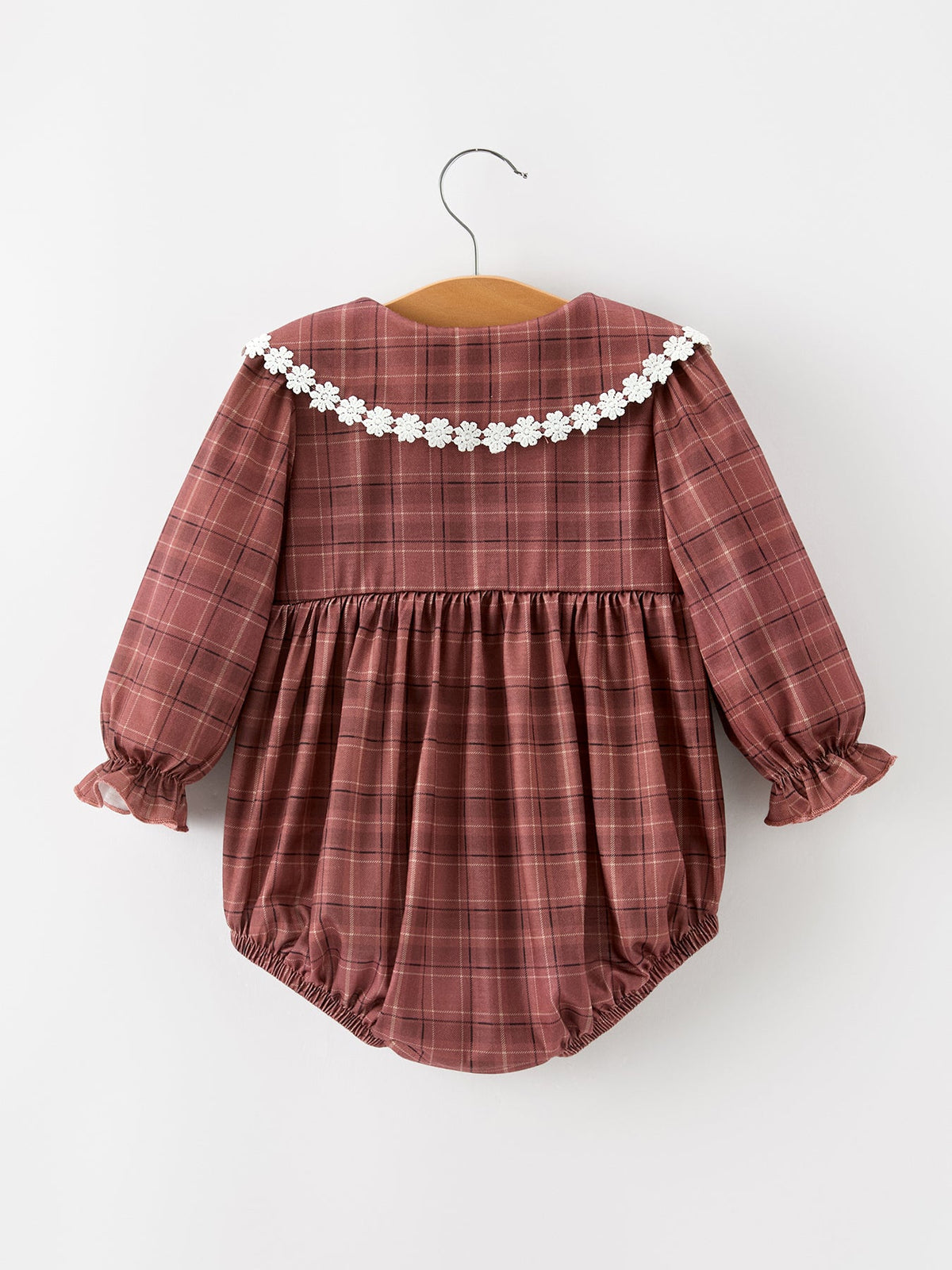 Brown Plaid Lace Trim Romper