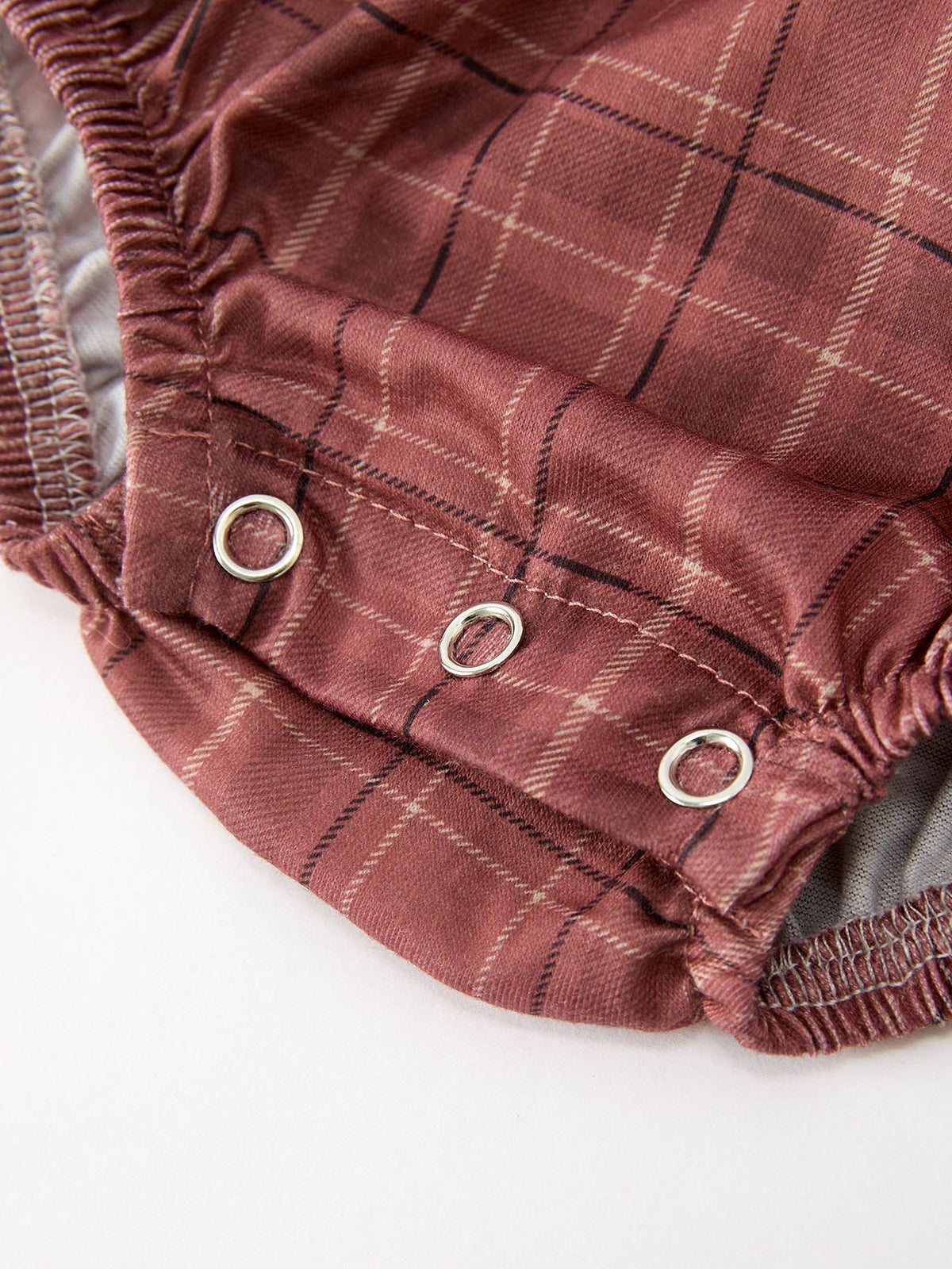 Brown Plaid Lace Trim Romper