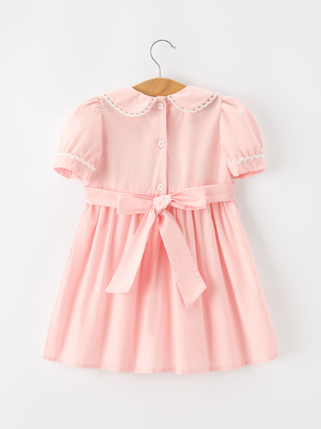 Pink Floral Embroidered Smocked Peter Pan Collar Dress