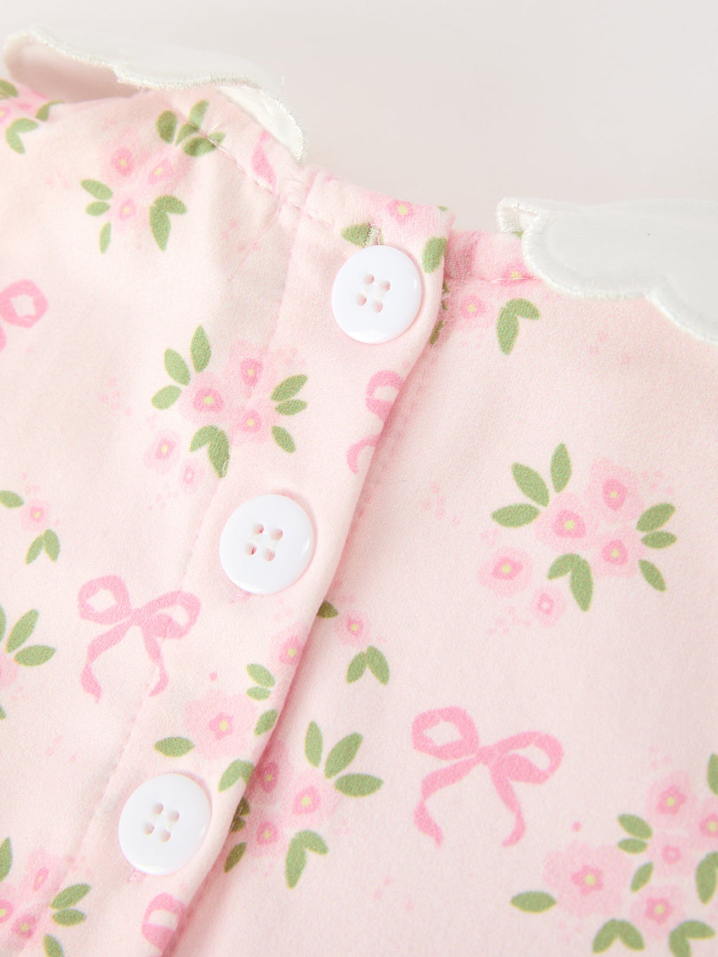 Pink Floral Embroidered Collar Smocked Romper