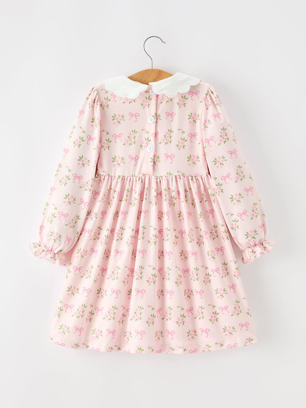 Pink Floral Embroidered Collar Smocked Dress