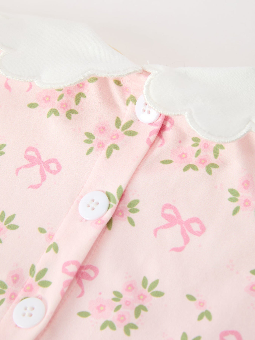 Pink Floral Embroidered Collar Smocked Dress