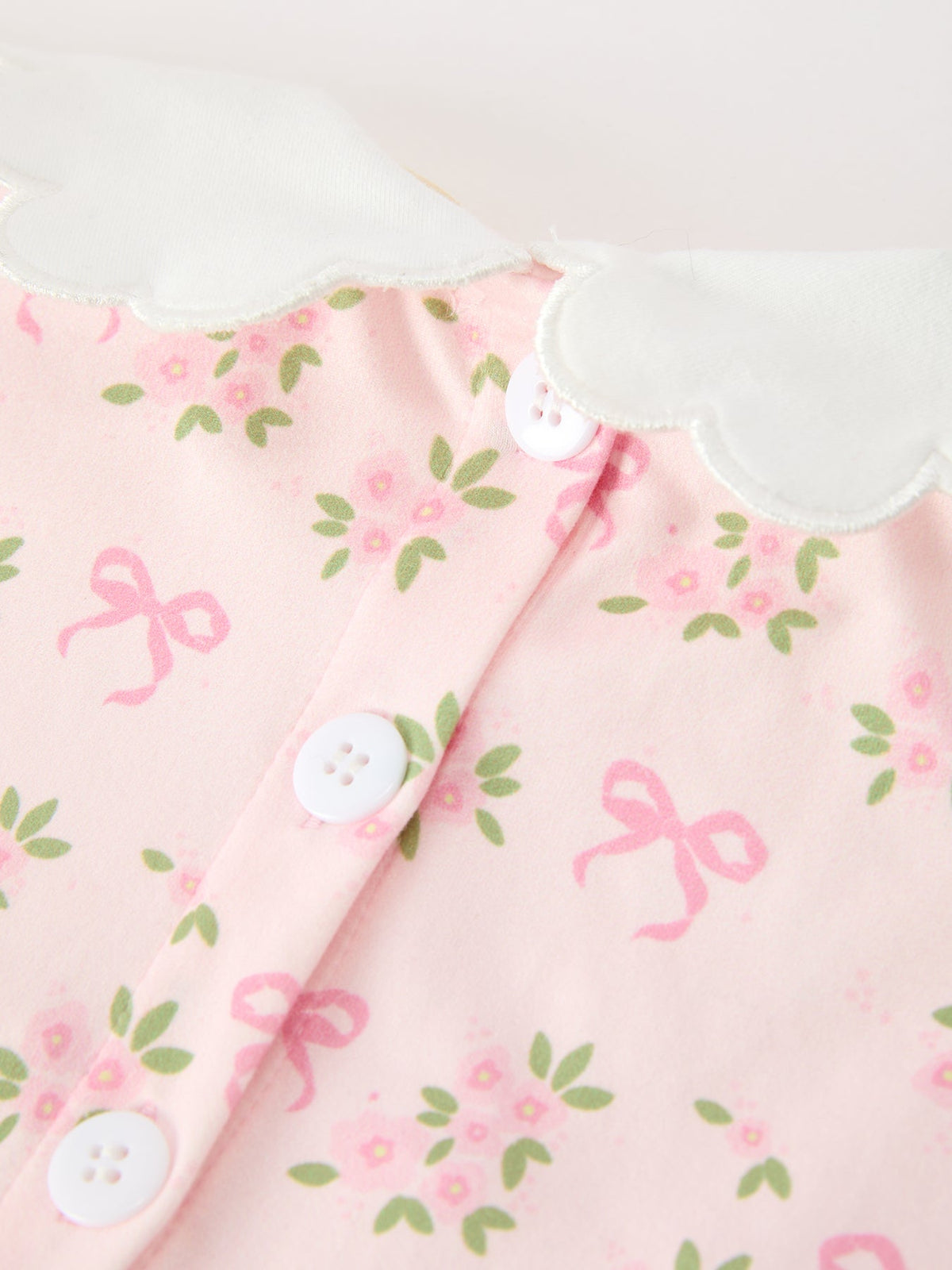 Pink Floral Embroidered Collar Smocked Dress