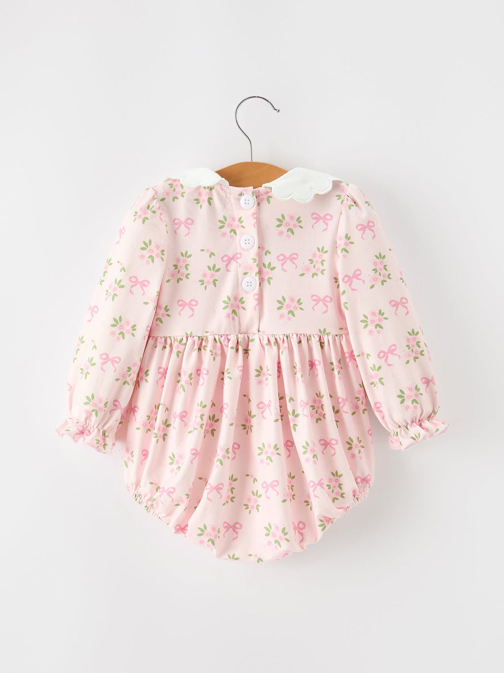 Pink Floral Embroidered Collar Smocked Romper