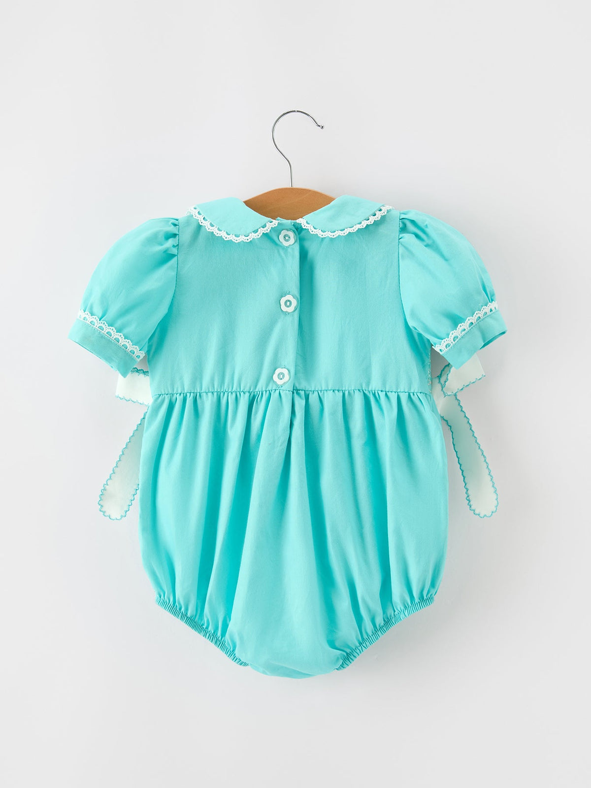 Aqua Smocked Floral Bow Bubble Romper