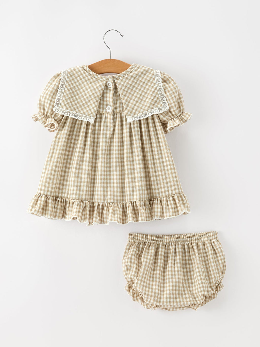Khaki Plaid Floral Embroidered Bloomer Set