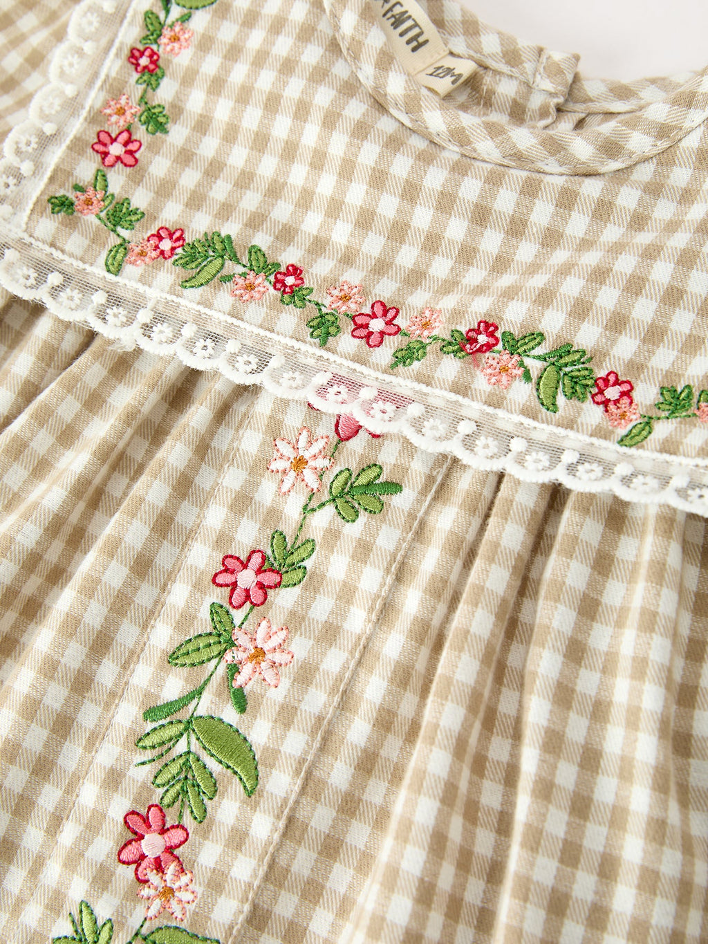 Khaki Plaid Floral Embroidered Bloomer Set