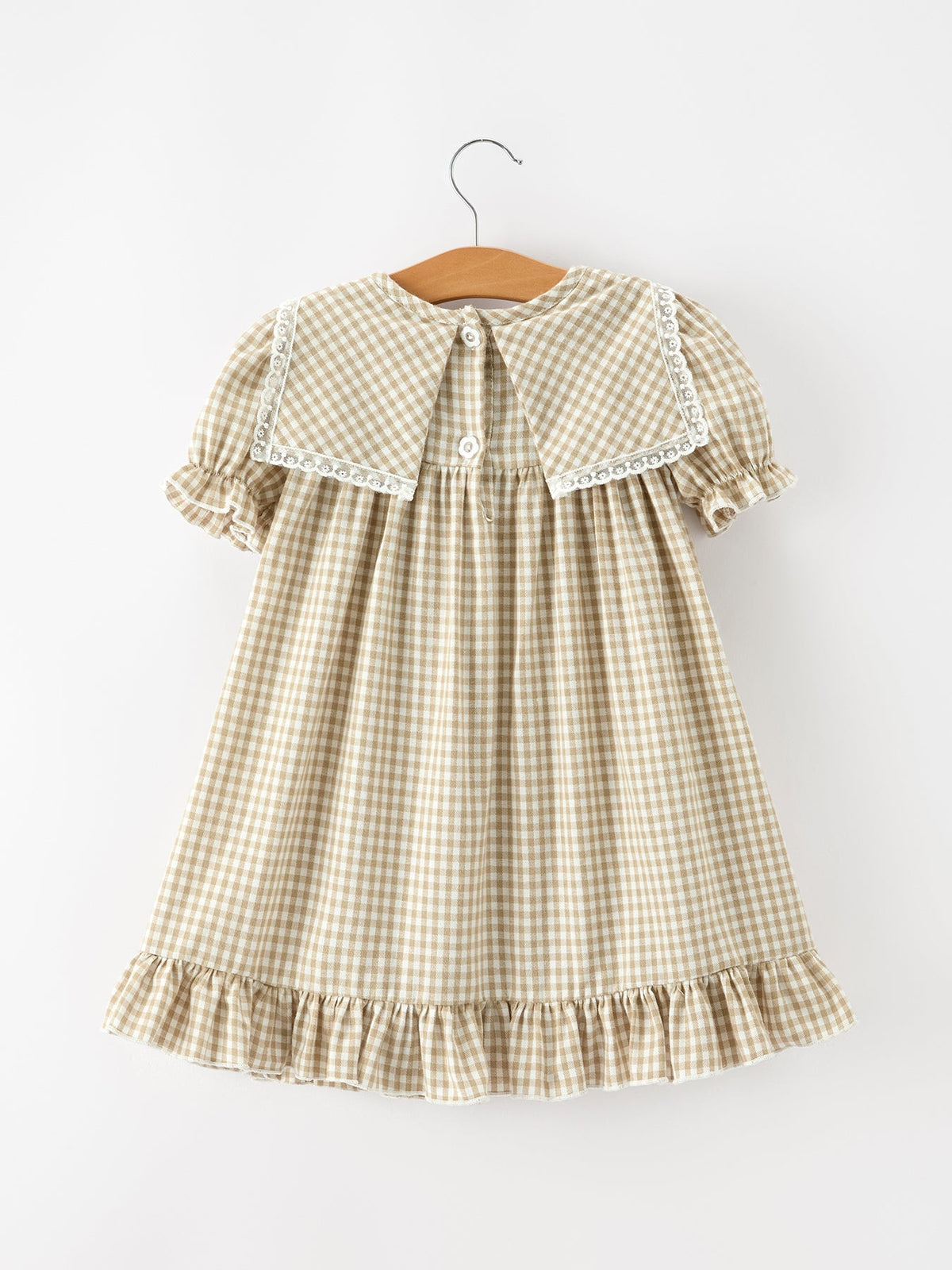 Khaki Plaid Floral Embroidered Dress