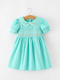Aqua Floral Embroidered Smocked Dress