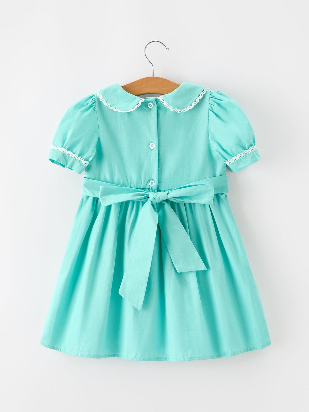 Aqua Floral Embroidered Smocked Dress