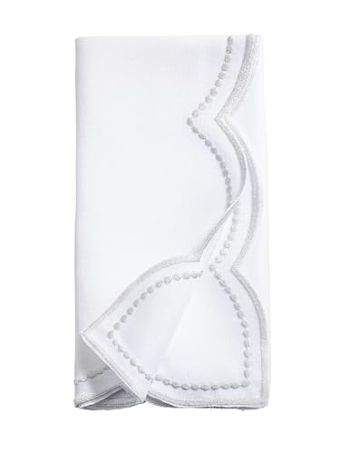 Embroidered Polka Dot Scallop Cloth Napkins - Set of 4