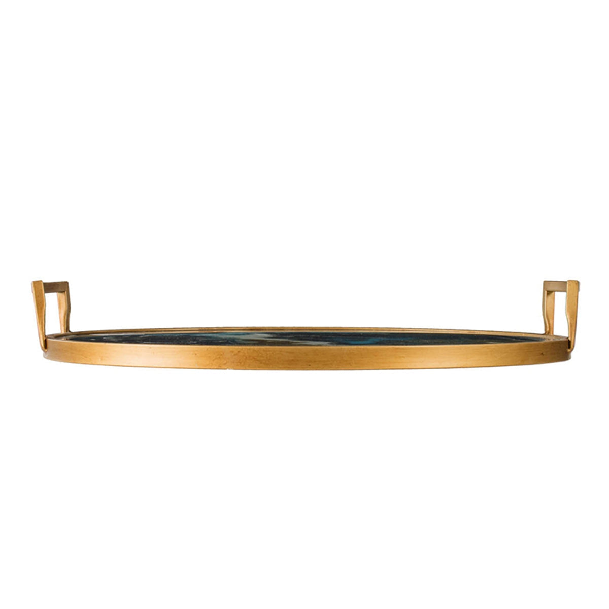 Round Accent Mirrored Tray with Handles - Blue & Gold