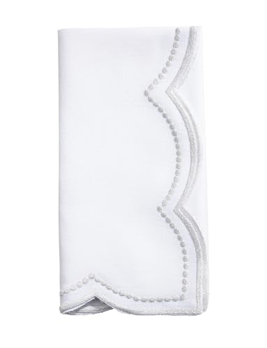 Embroidered Polka Dot Scallop Cloth Napkins - Set of 4