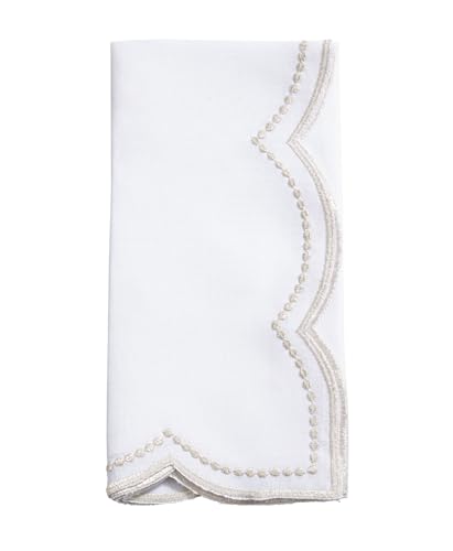 Embroidered Polka Dot Scallop Cloth Napkins - Set of 4