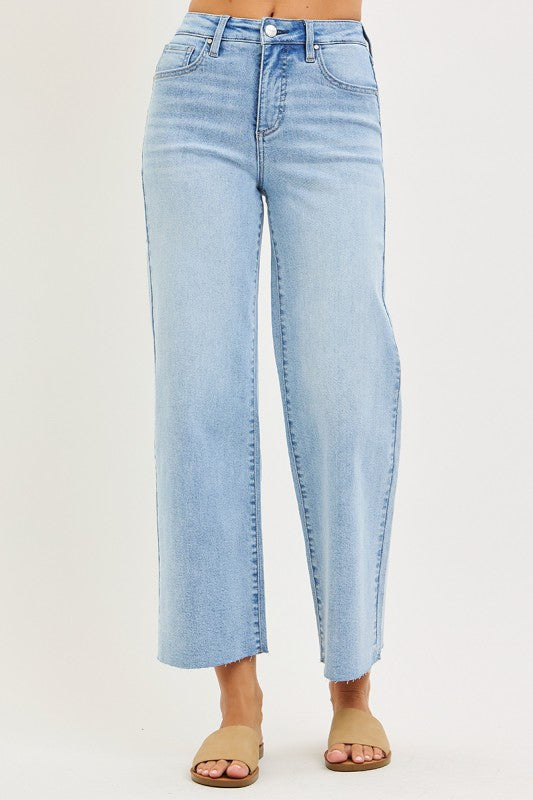 Wrenley Tummy Control High Rise Crop Wide Leg Jeans