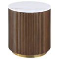 Jason Round White Marble Top Side End Table Honey Brown
