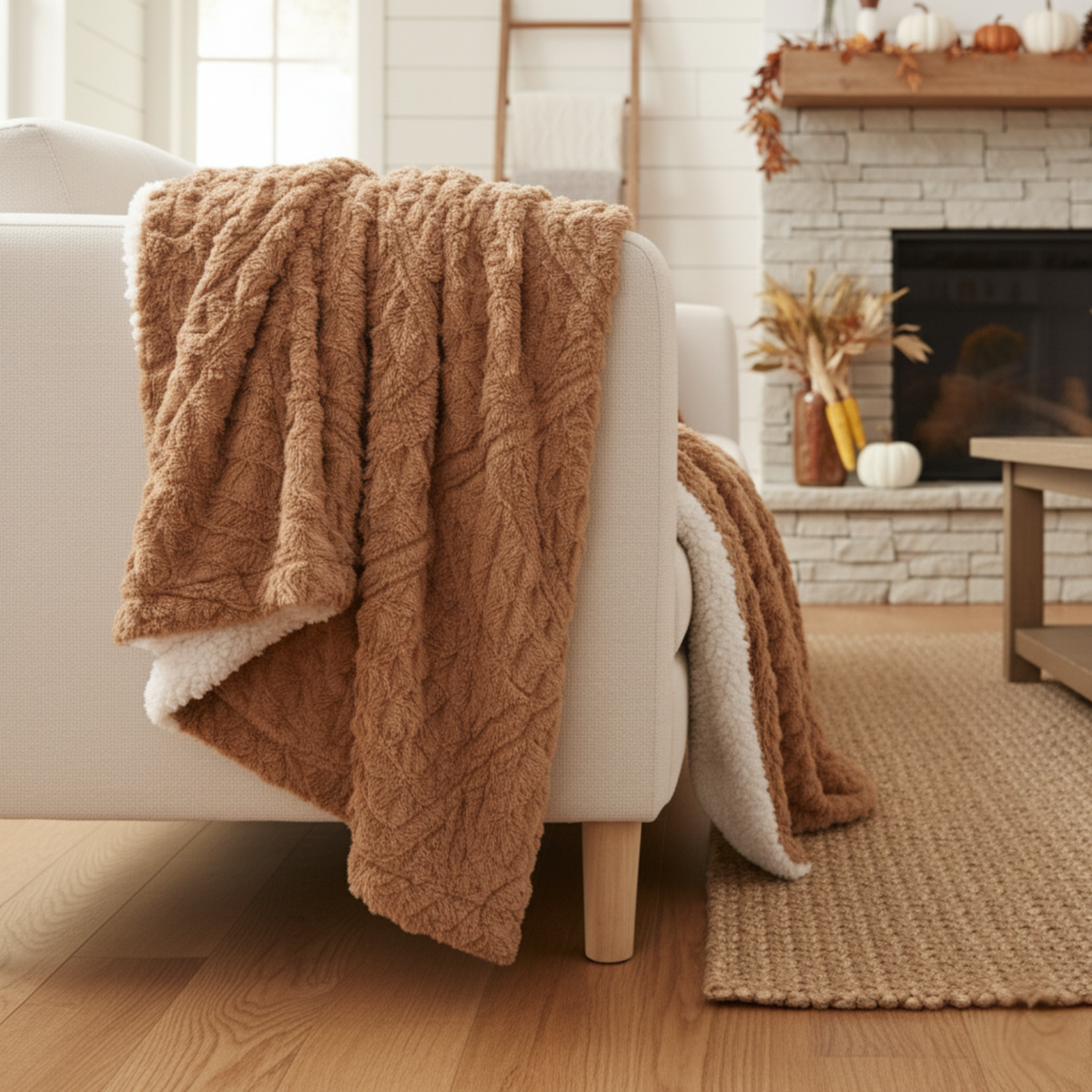 Caramel Brown Faux Fur Throw Blanket