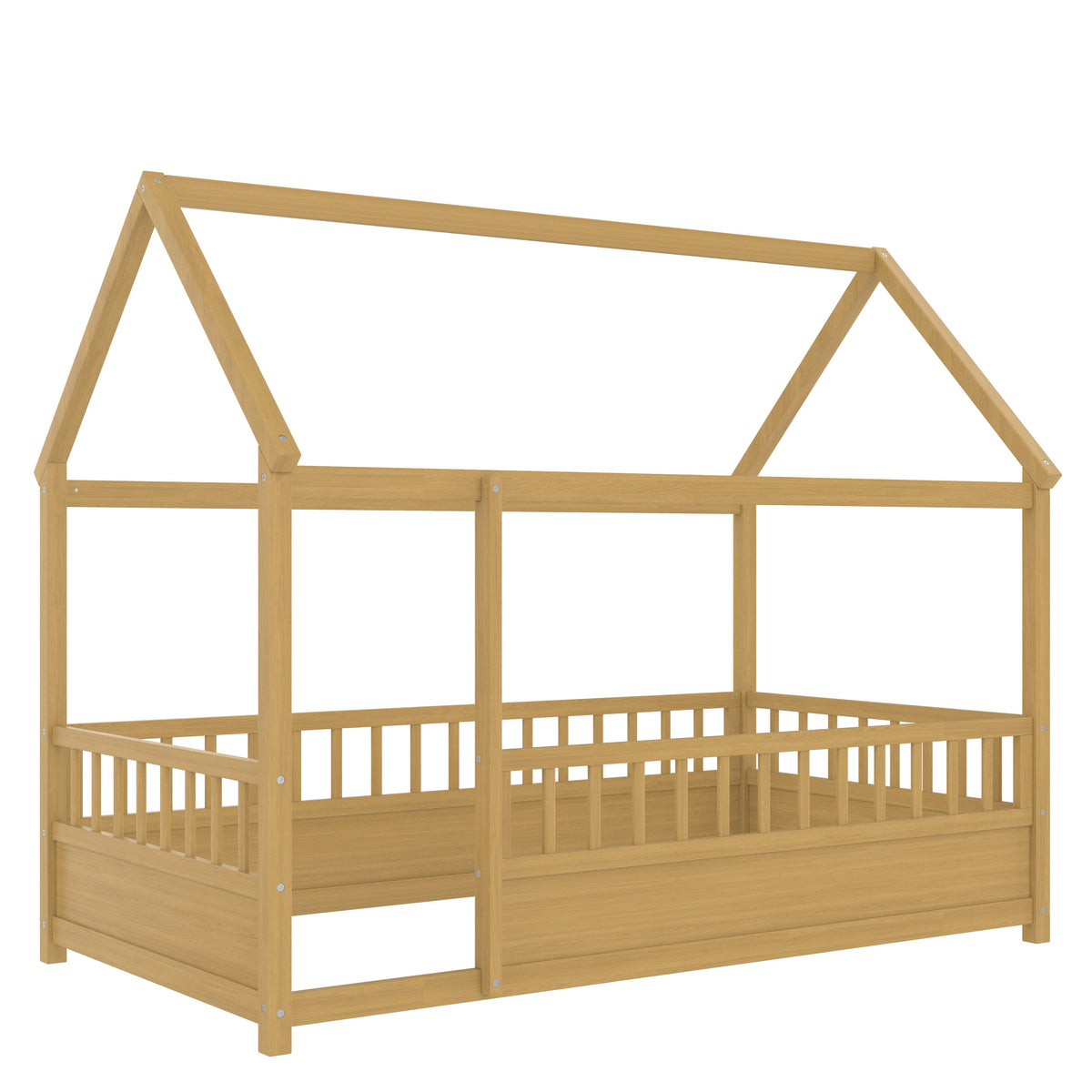 Twin Size Floor Wooden Bed with House Roof Frame - Pine
