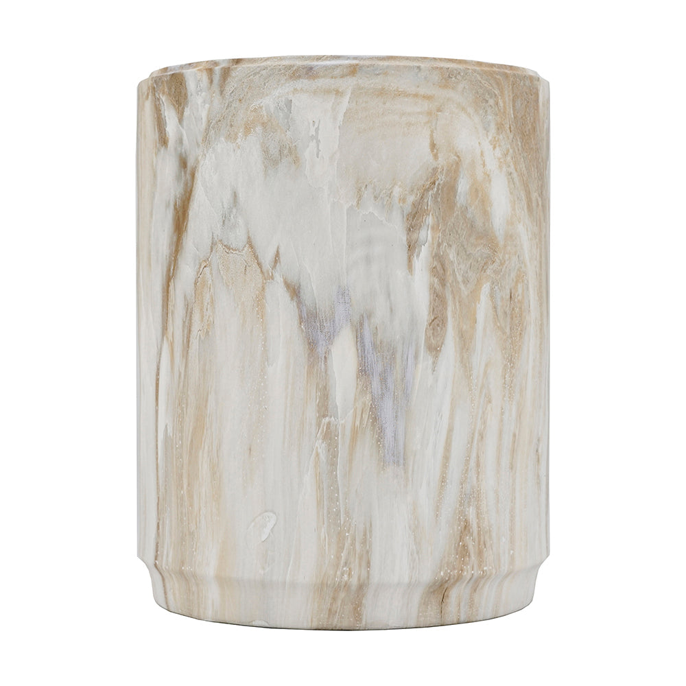 Marble-Look Stool Accent Table with Swirling Stone Finish - Beige, Green, or Black