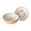 Ceramic Bowl with Hand-painted Pink Flowers - Orange - 10.14 oz