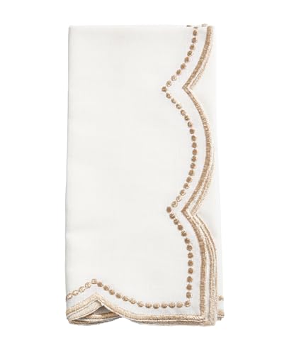 Embroidered Polka Dot Scallop Cloth Napkins - Set of 4