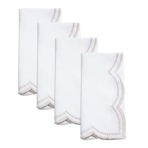 Embroidered Polka Dot Scallop Cloth Napkins - Set of 4