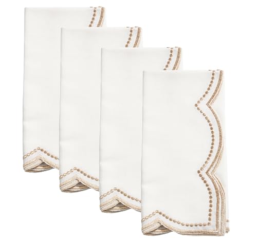Embroidered Polka Dot Scallop Cloth Napkins - Set of 4